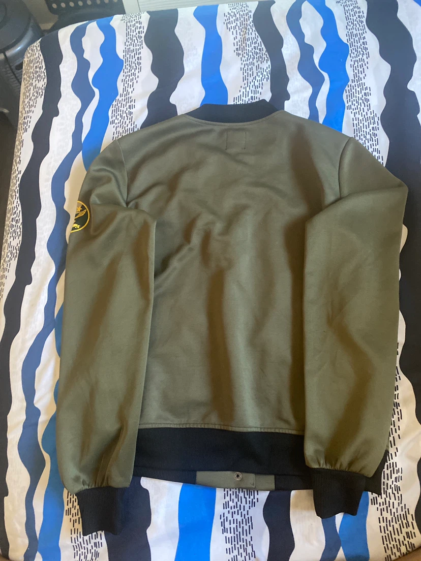 Olive Green Bomber Jacket with Patches - photo 2