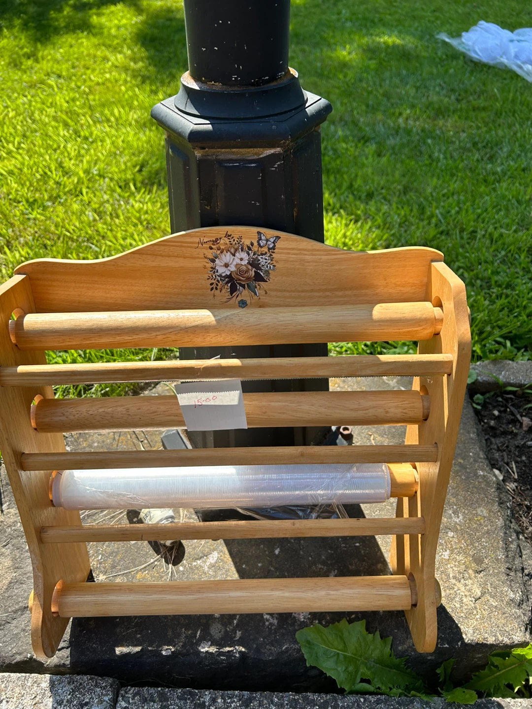 Wooden Kitchen Roll Holder with Floral Decal