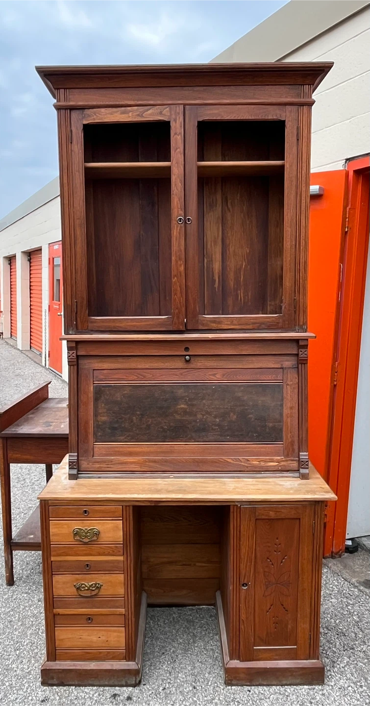 Antique Oak Secretary Desk with Hutch