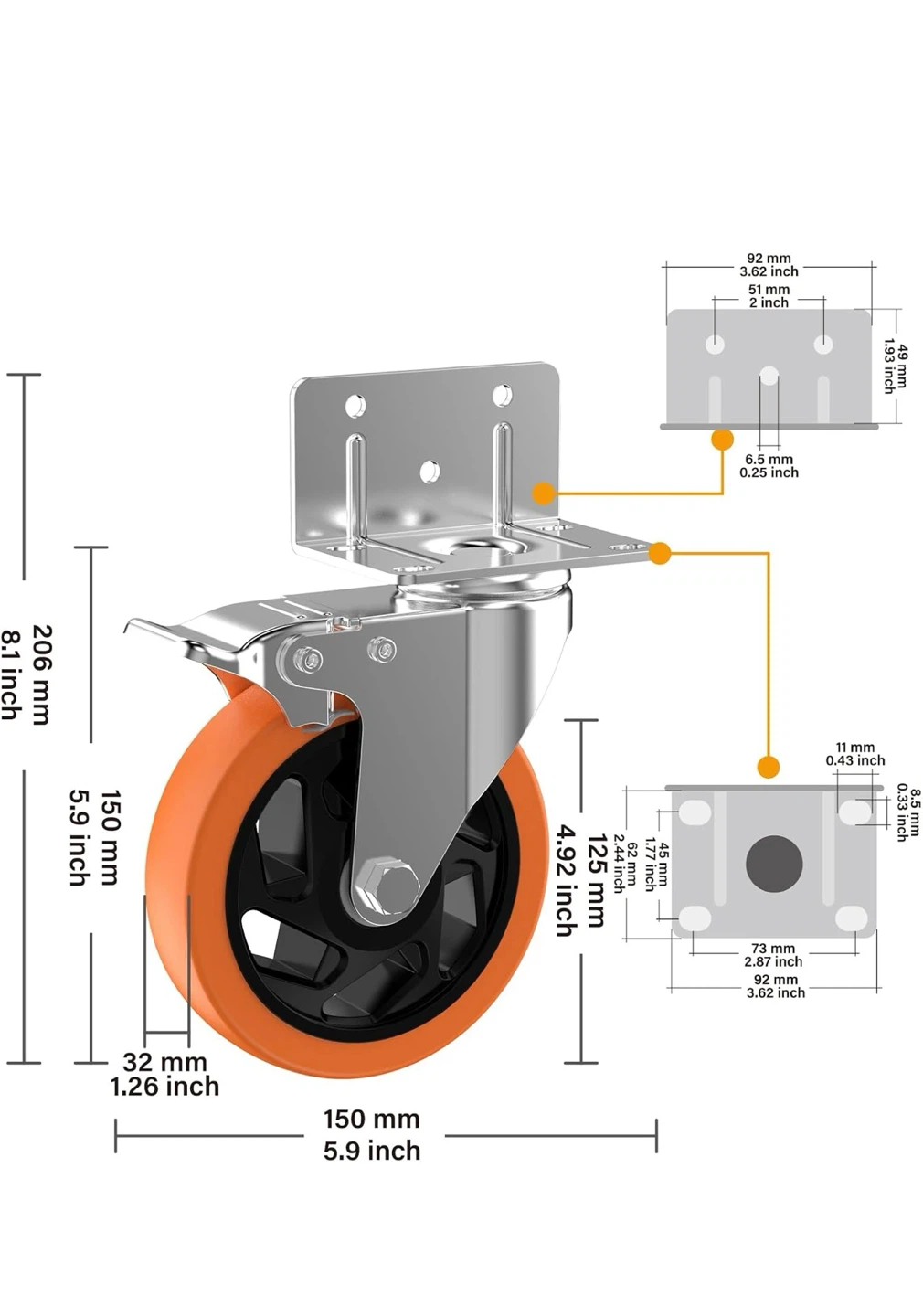 Heavy Duty Caster Wheels (Set of 4) with Brakes - photo 2