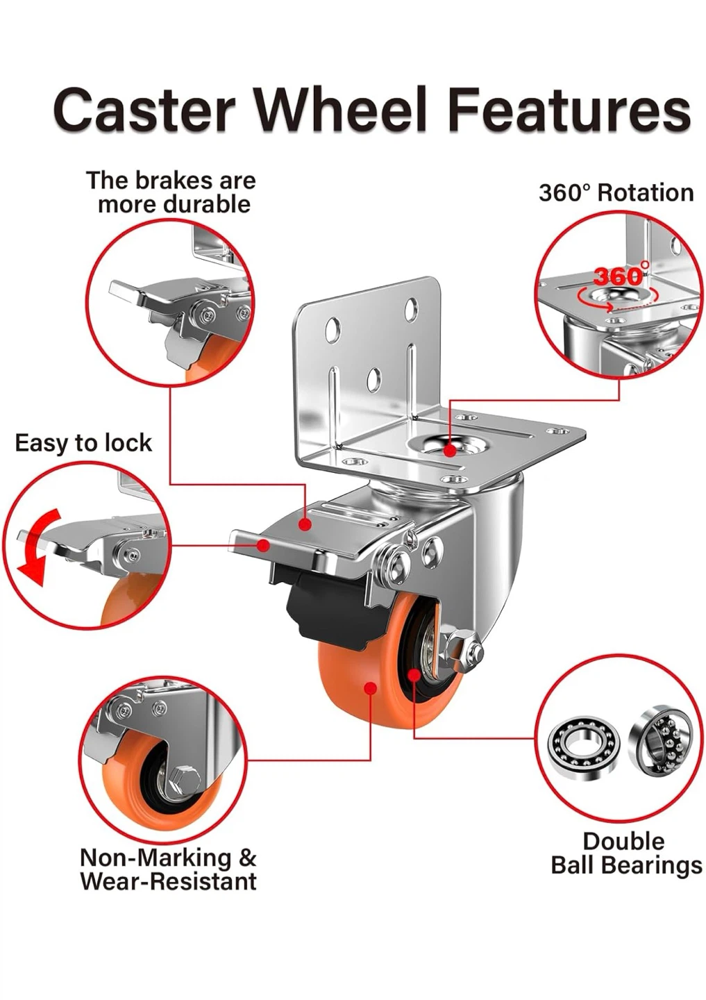 Heavy Duty Caster Wheels (Set of 4) with Brakes - photo 3