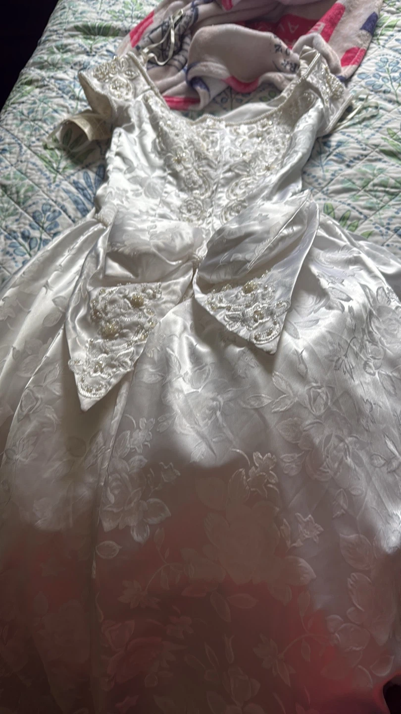 White Beaded Wedding Dress with Floral Pattern