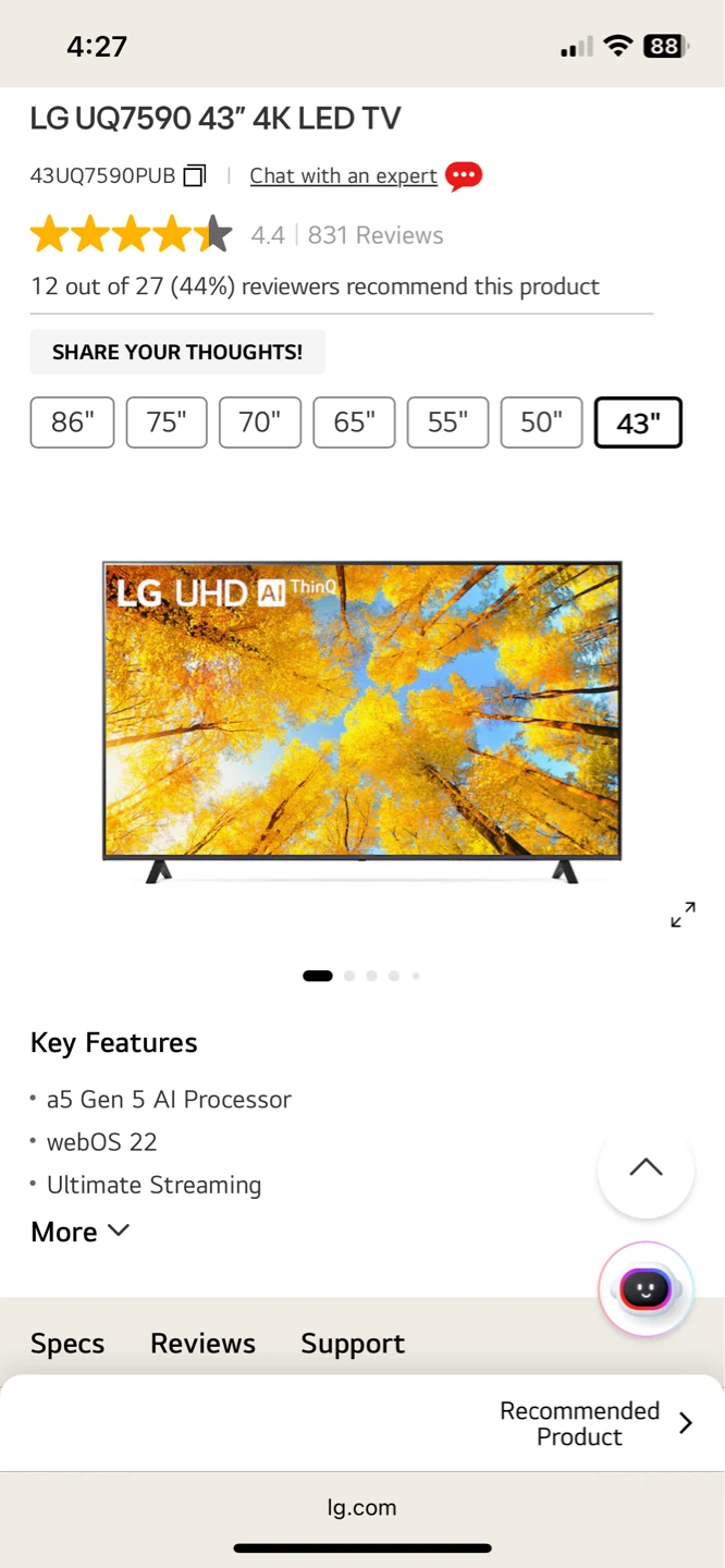 Quick Sale LG UQ7590 43" 4K LED TV