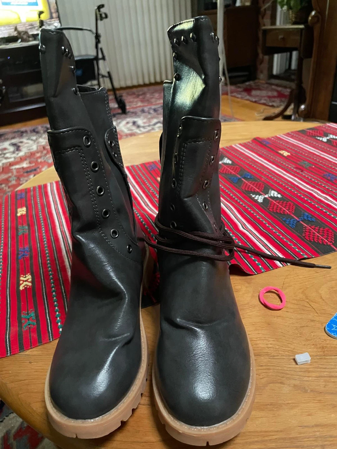 Black Faux Leather Studded Boots