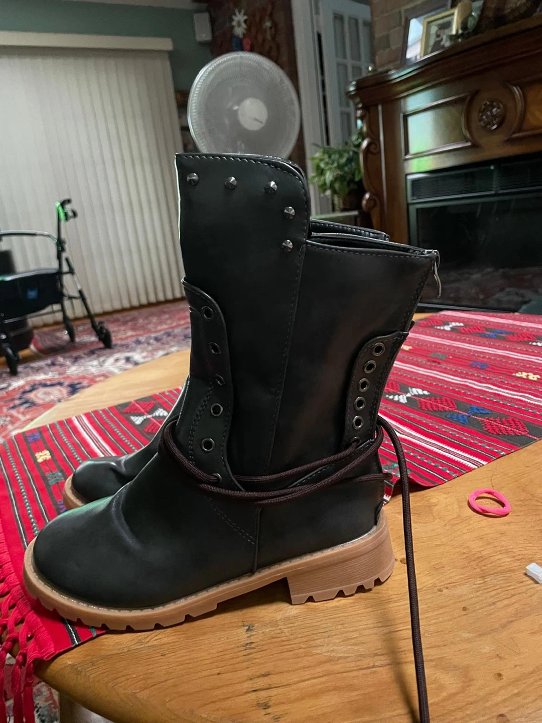 Black Faux Leather Studded Boots - photo 2