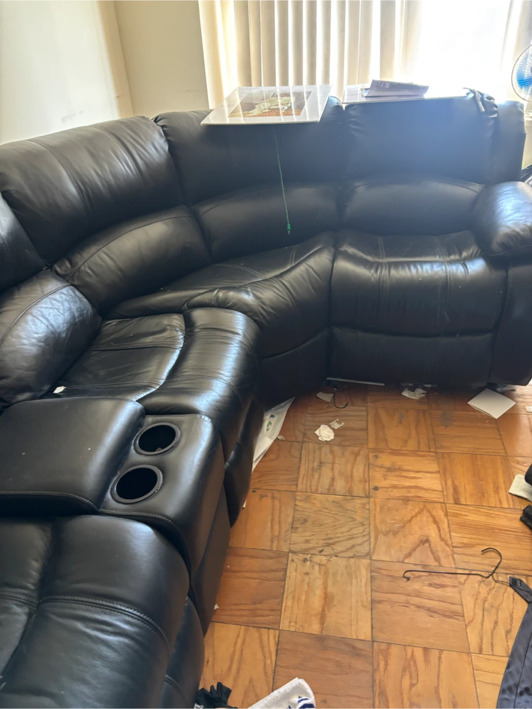 Black Leather Sectional Sofa with Recliners