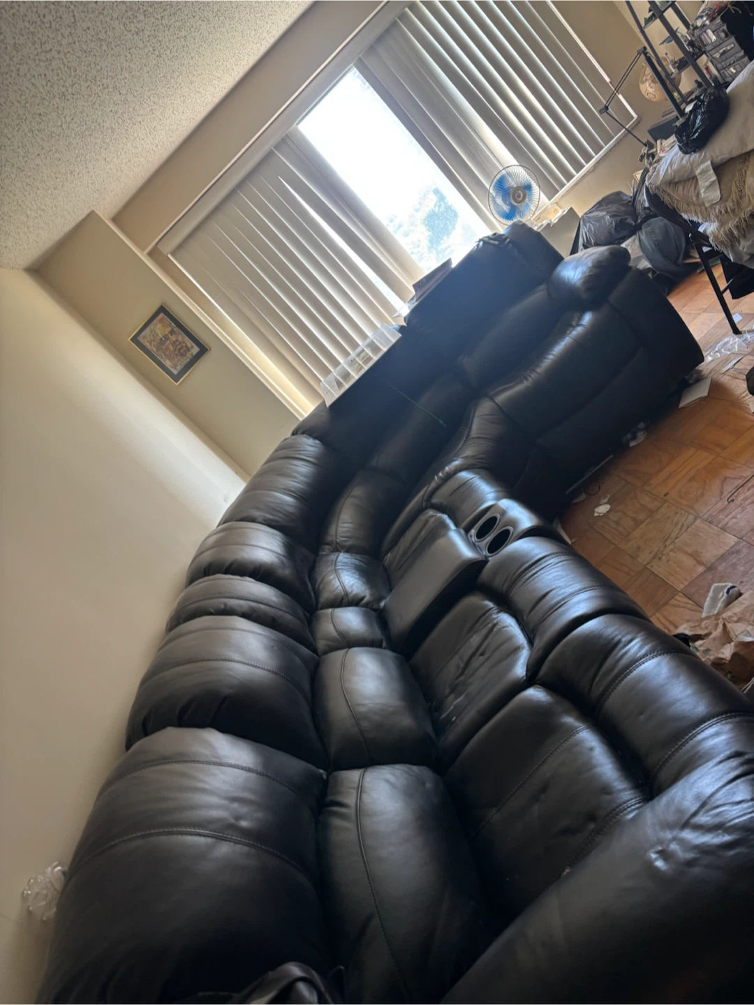Black Leather Sectional Sofa with Recliners - photo 2