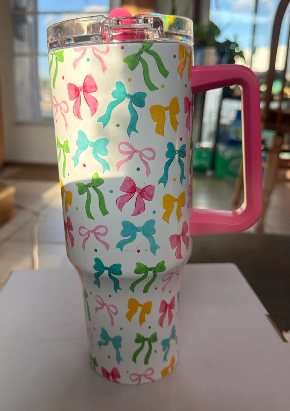 30oz Tumbler with Handle - Pink Bows