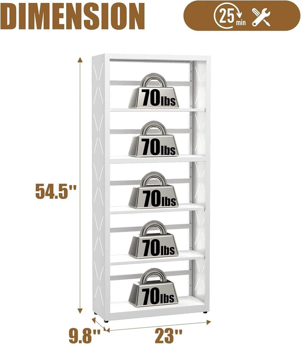 White 5-Shelf Metal Bookshelf - photo 3