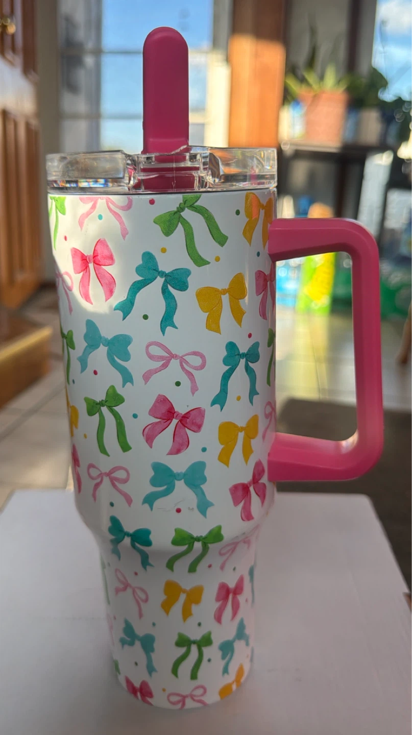 30oz Tumbler with Handle - Pink Bows - photo 2