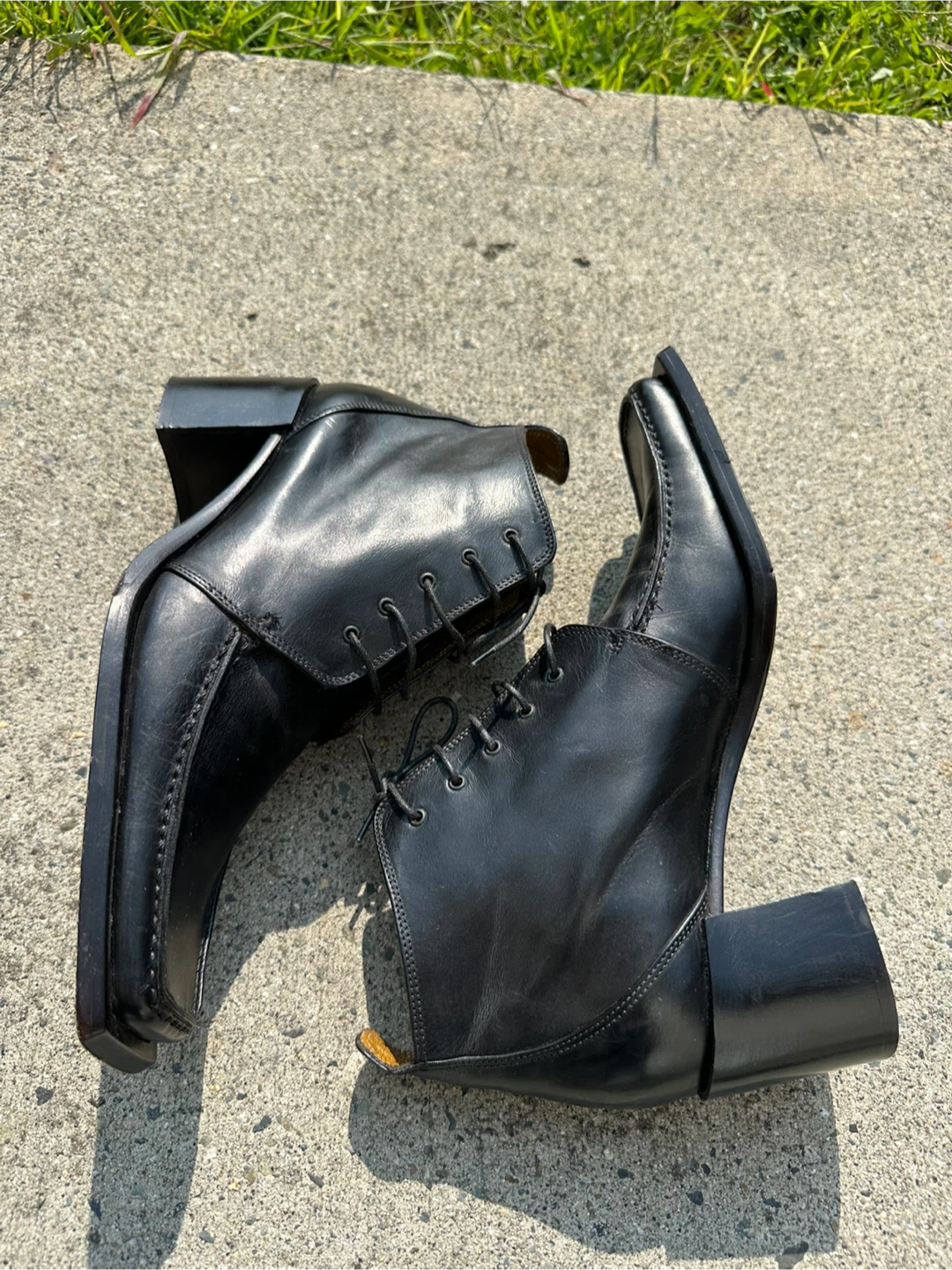 Black Leather Square Toe Lace-Up Ankle Boots - photo 4
