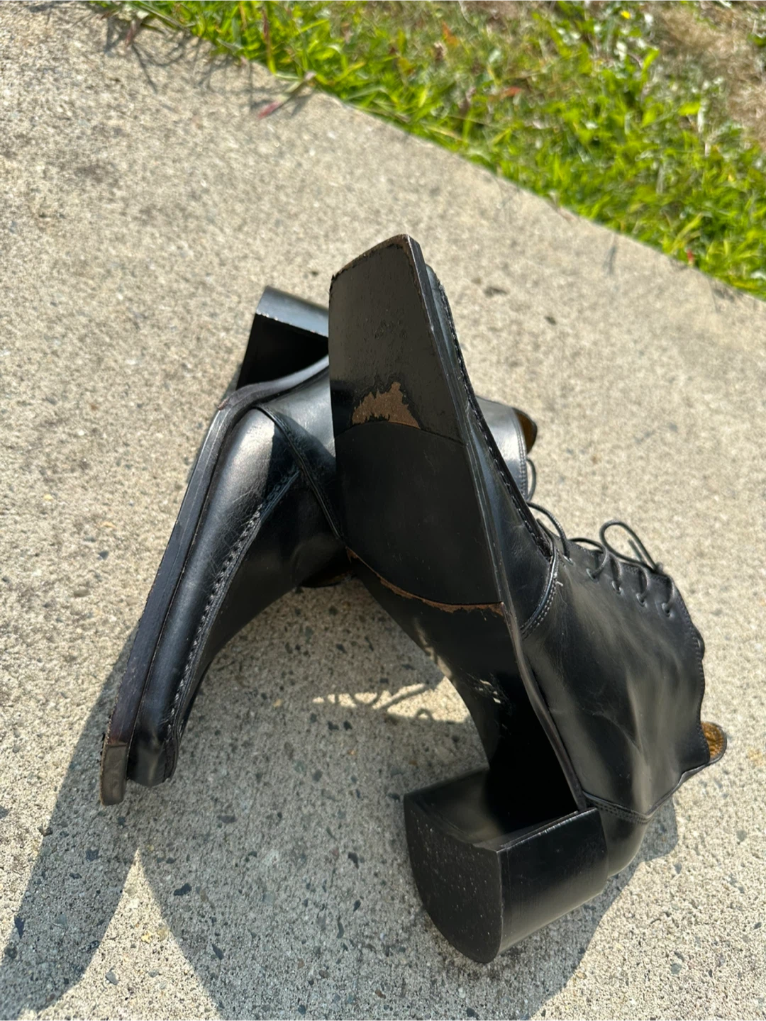 Black Leather Square Toe Lace-Up Ankle Boots - photo 5