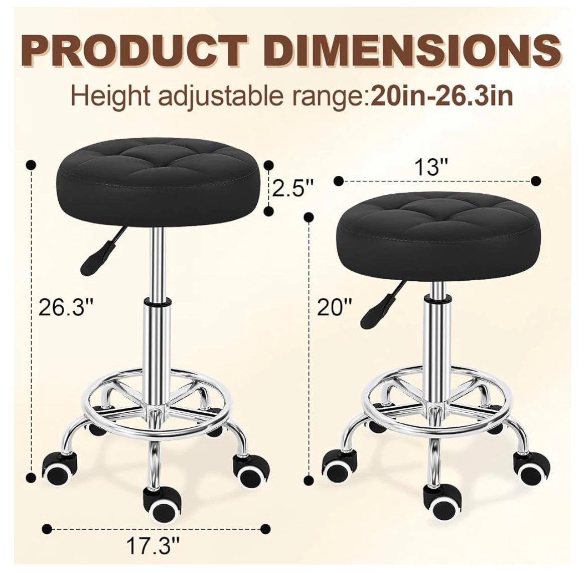 Adjustable Rolling Stool - Black - photo 2