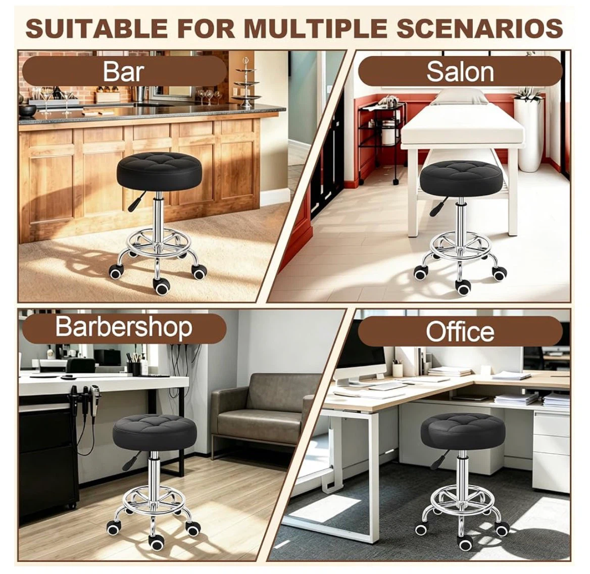 Adjustable Rolling Stool - Black - photo 3