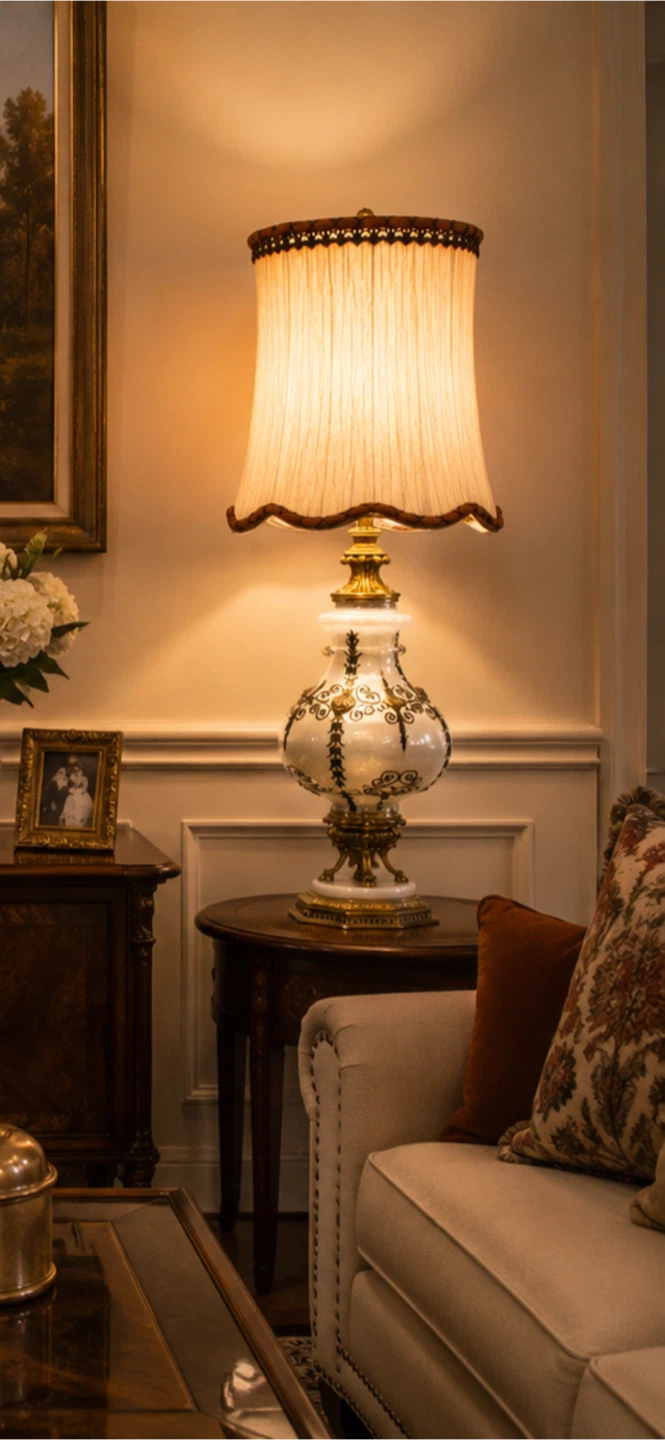 Vintage Ceramic Table Lamp with Ornate Design - photo 3