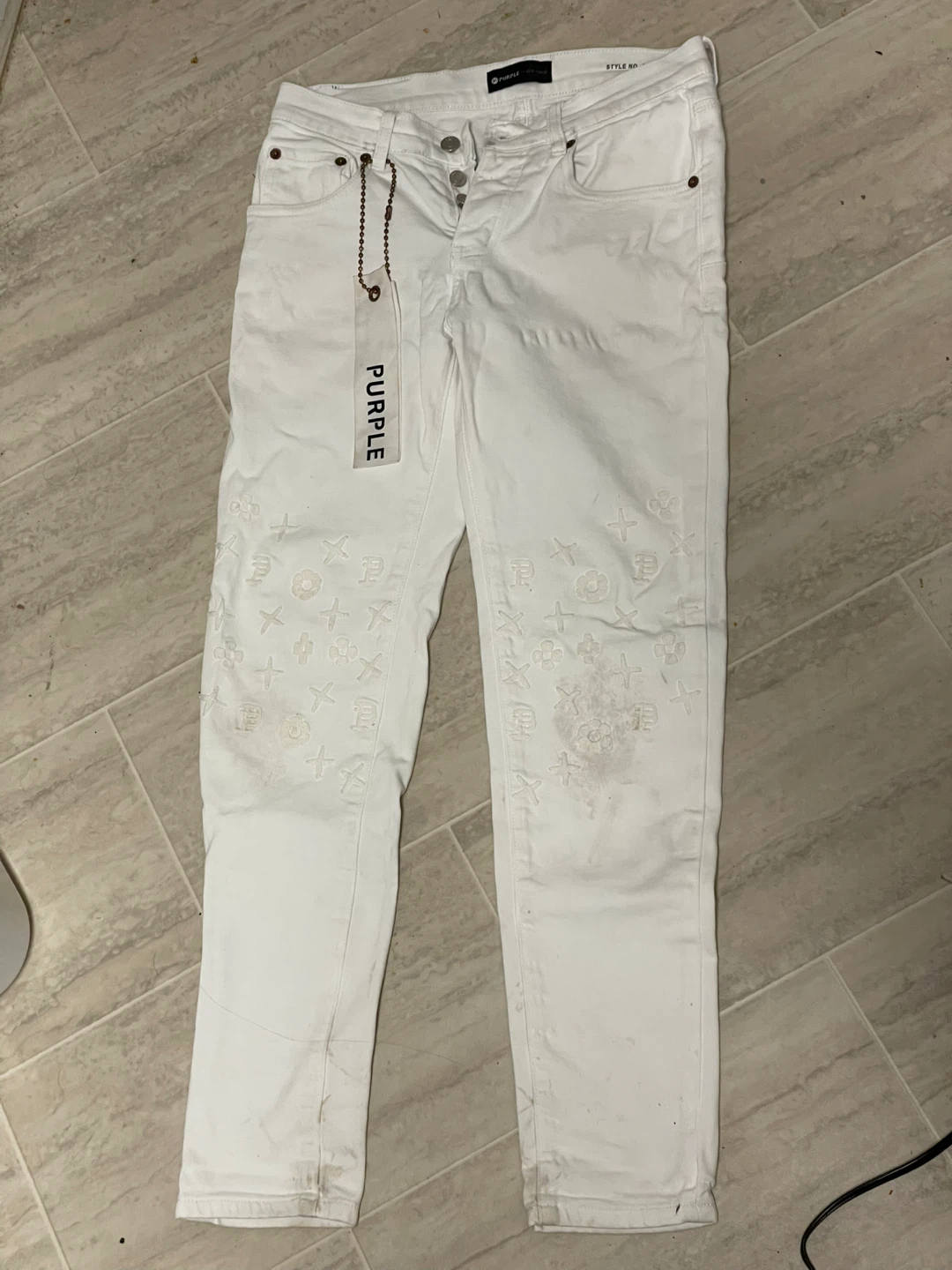 Purple Brand White Embroidered Jeans