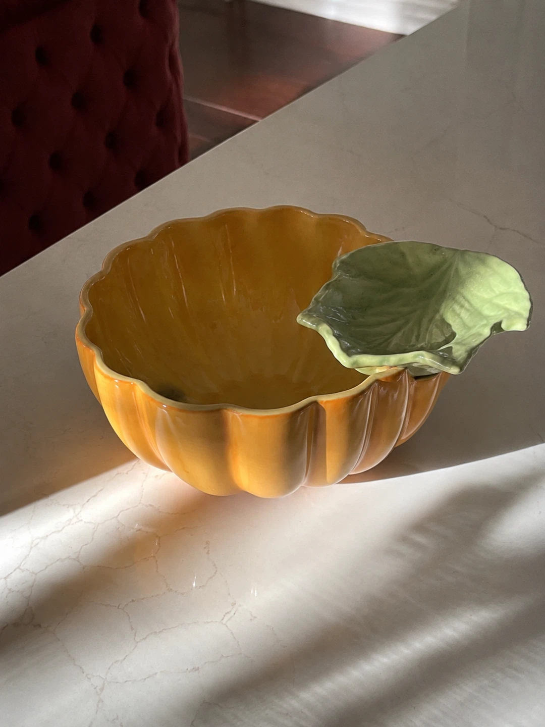 Ceramic Pumpkin Bowl with Leaf Lid - photo 2