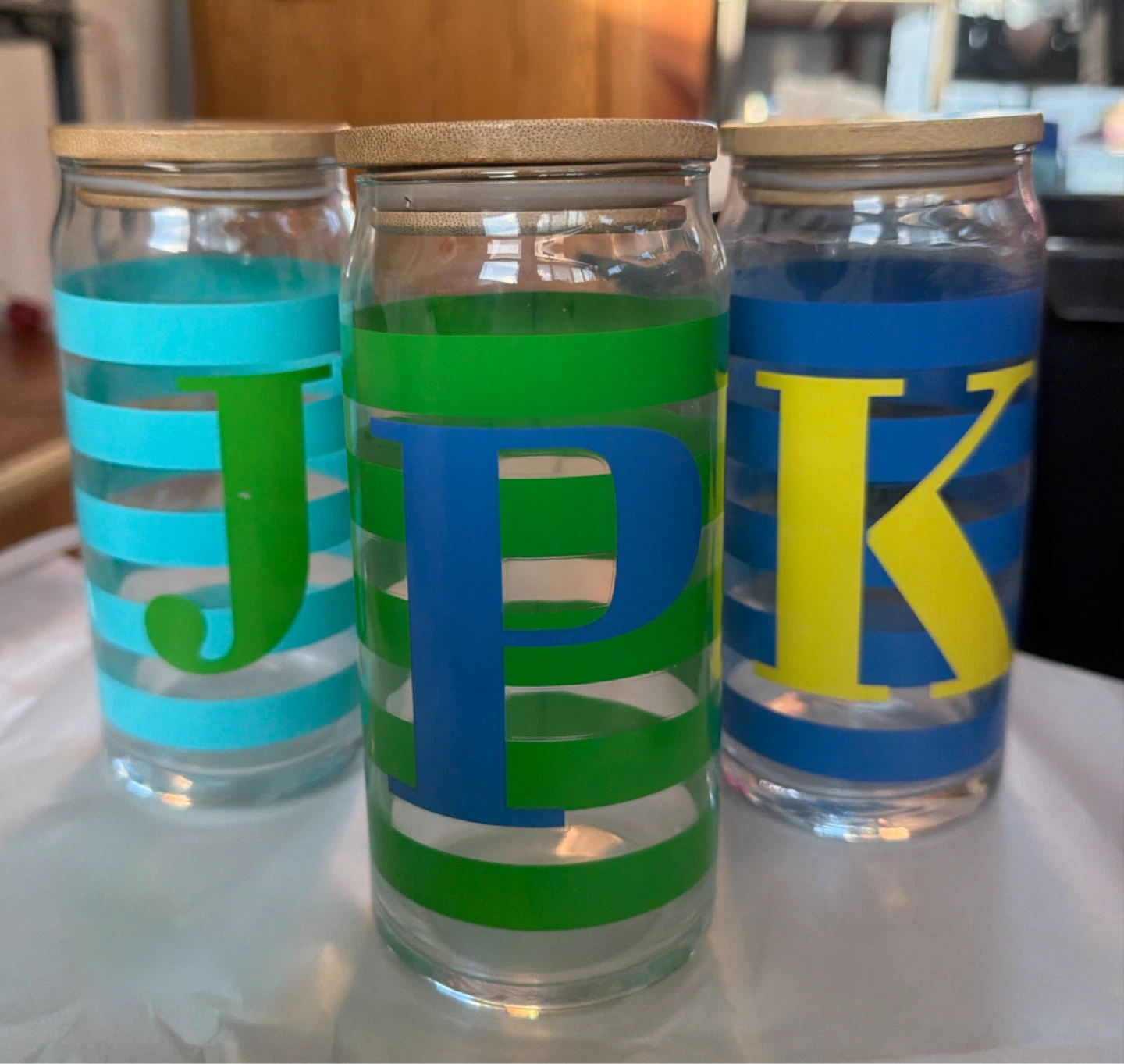 Set of 3 Glass Tumblers with Bamboo Lids