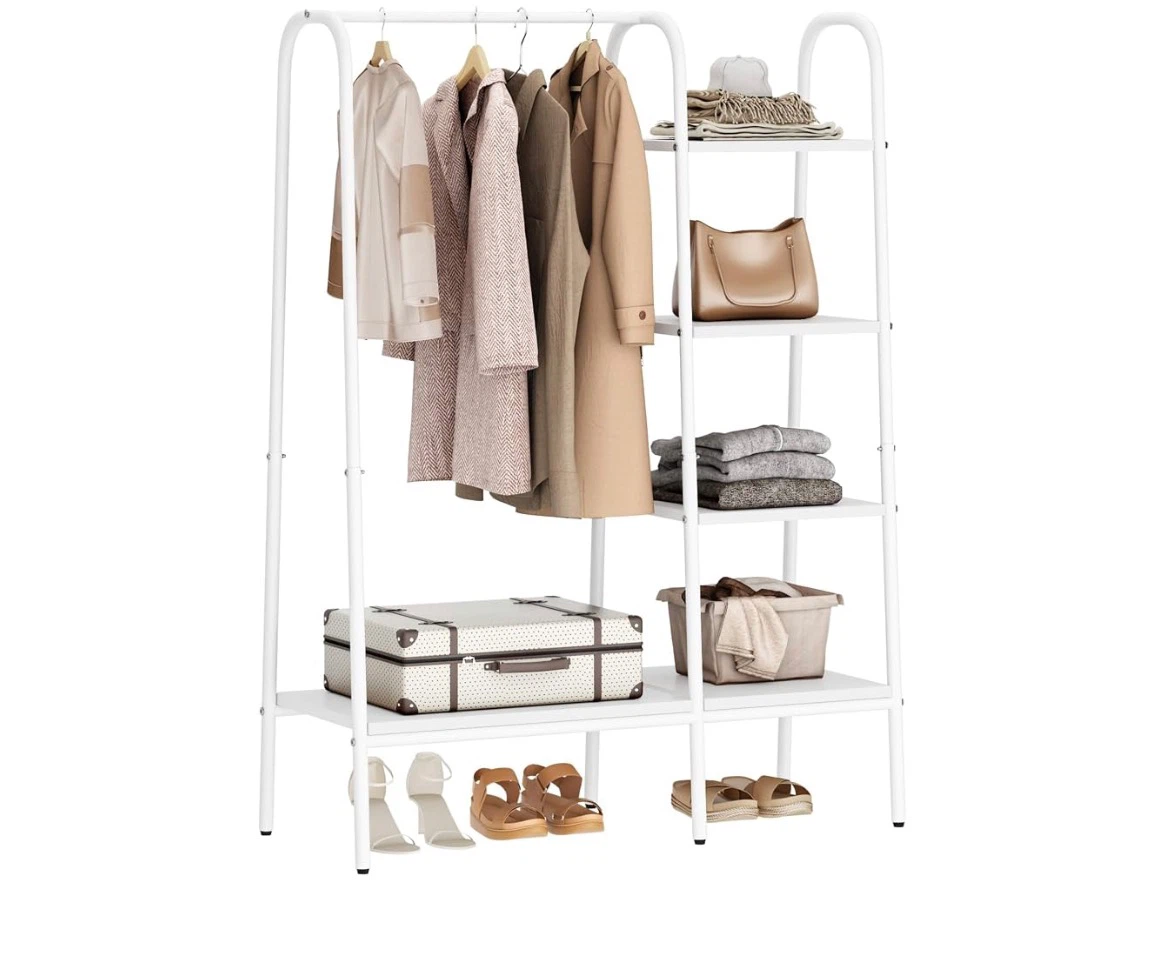 White Hallway Garment Rack with Shelves