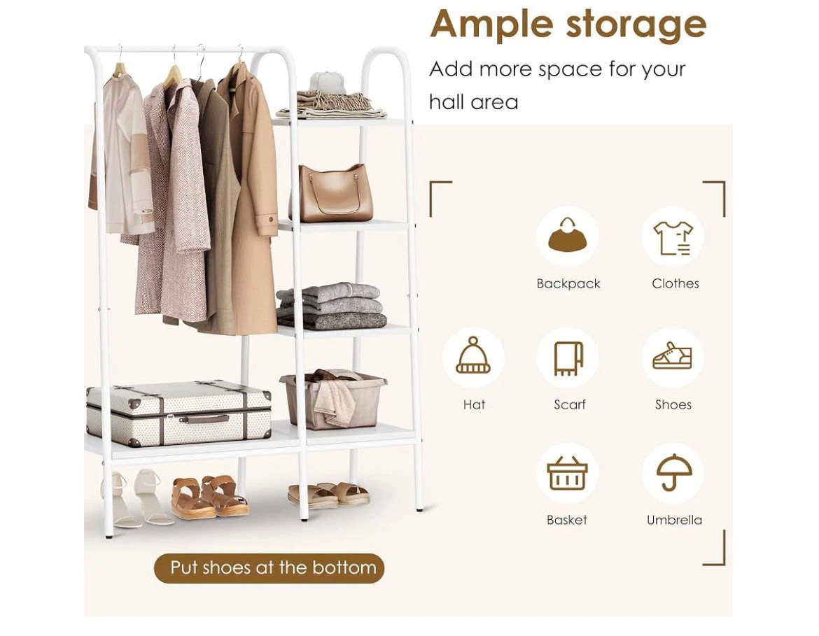 White Hallway Garment Rack with Shelves - photo 4