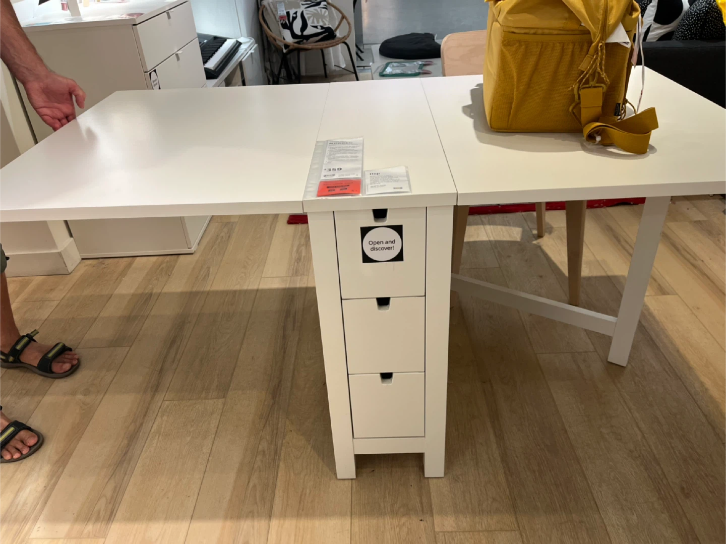 White IKEA Drop Leaf Dining Table with Drawers - photo 5