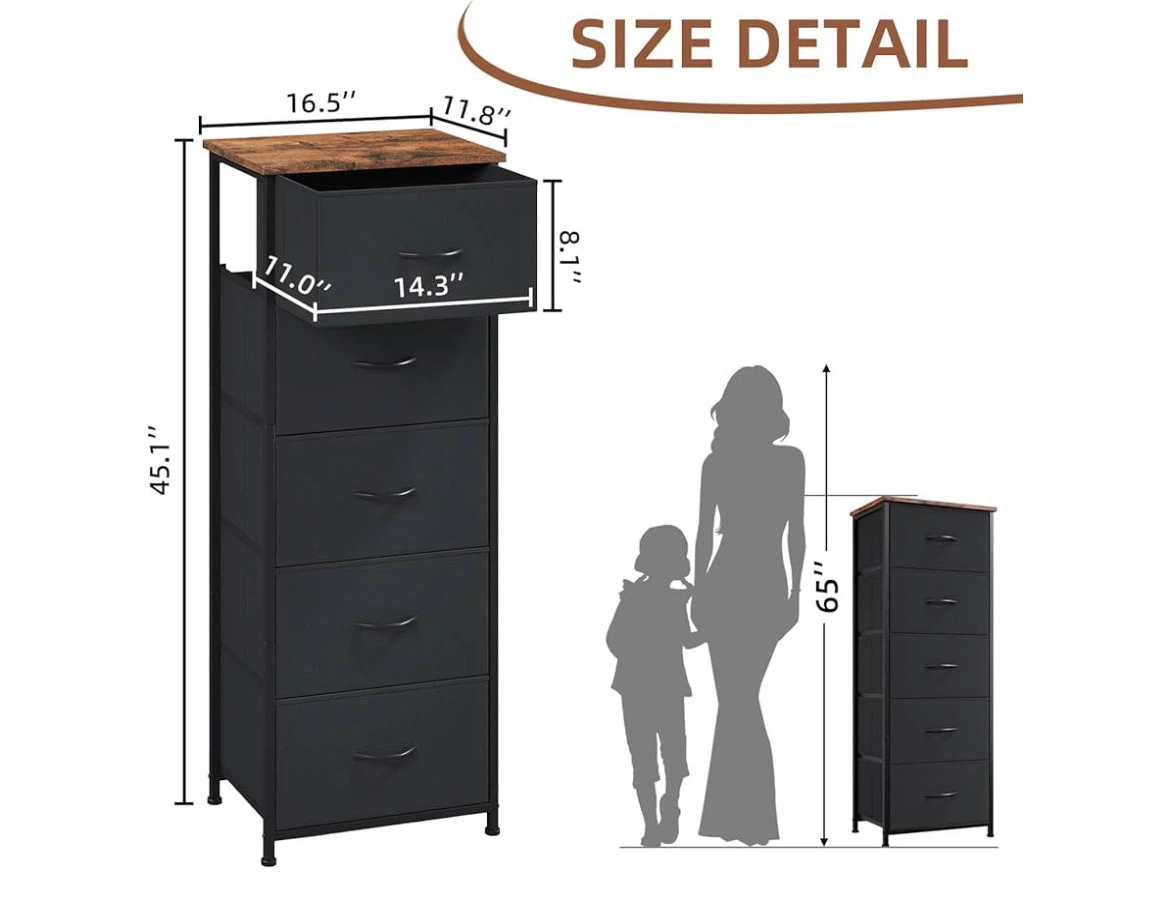5 Drawer Tall Dresser with Wood Top - photo 2