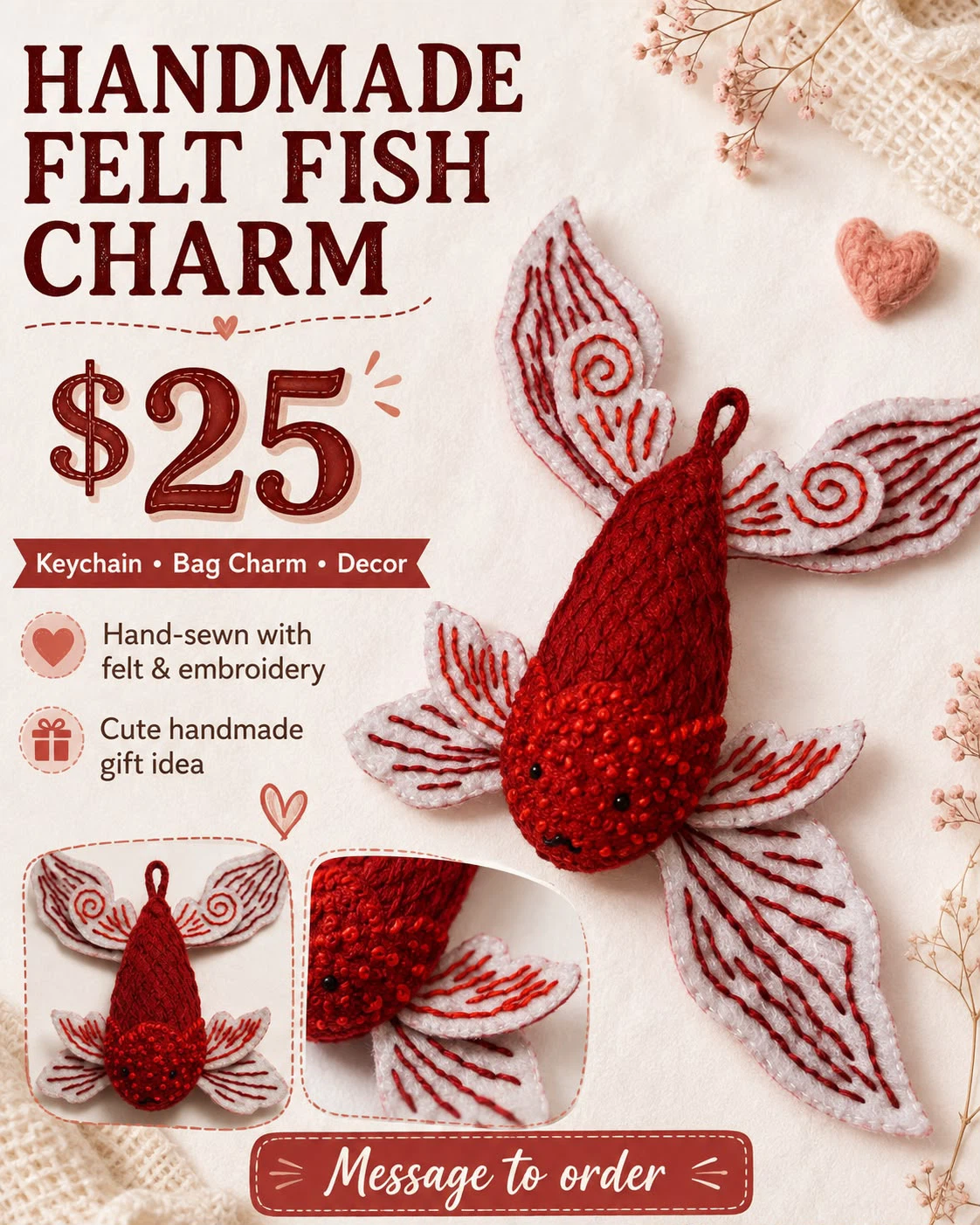 Handmade Felt Koi Fish Keychain / Bag Charm 🐟❤️
