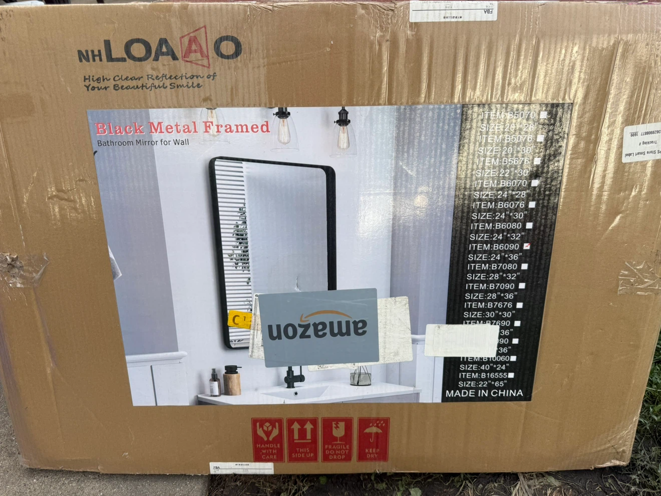NH LOAO Black Metal Framed Bathroom Mirror 24” * 36”