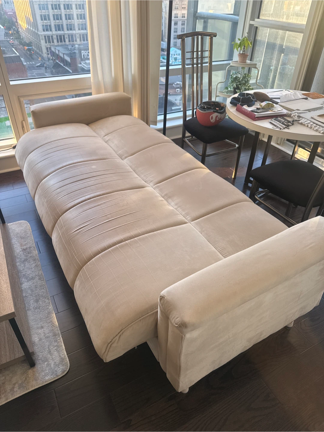 Beige Velvet Sofa Bed - photo 2