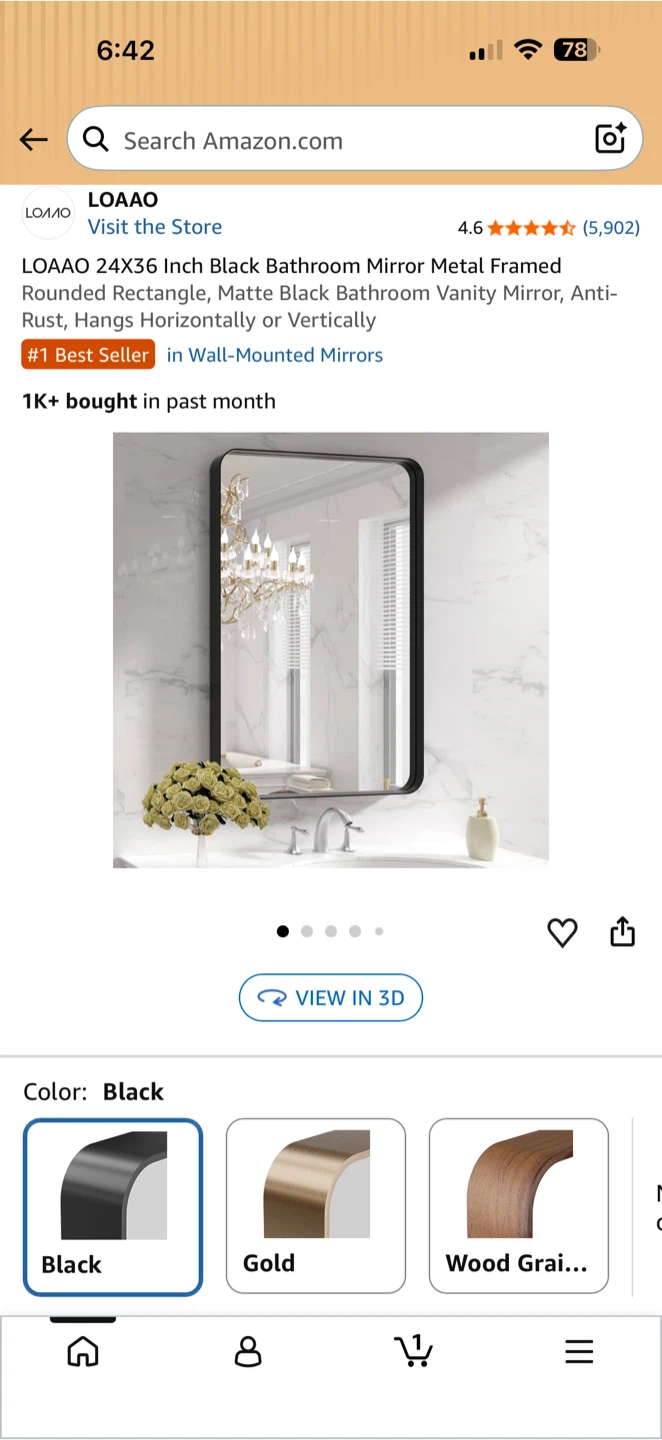 NH LOAO Black Metal Framed Bathroom Mirror 24” * 36” - photo 4