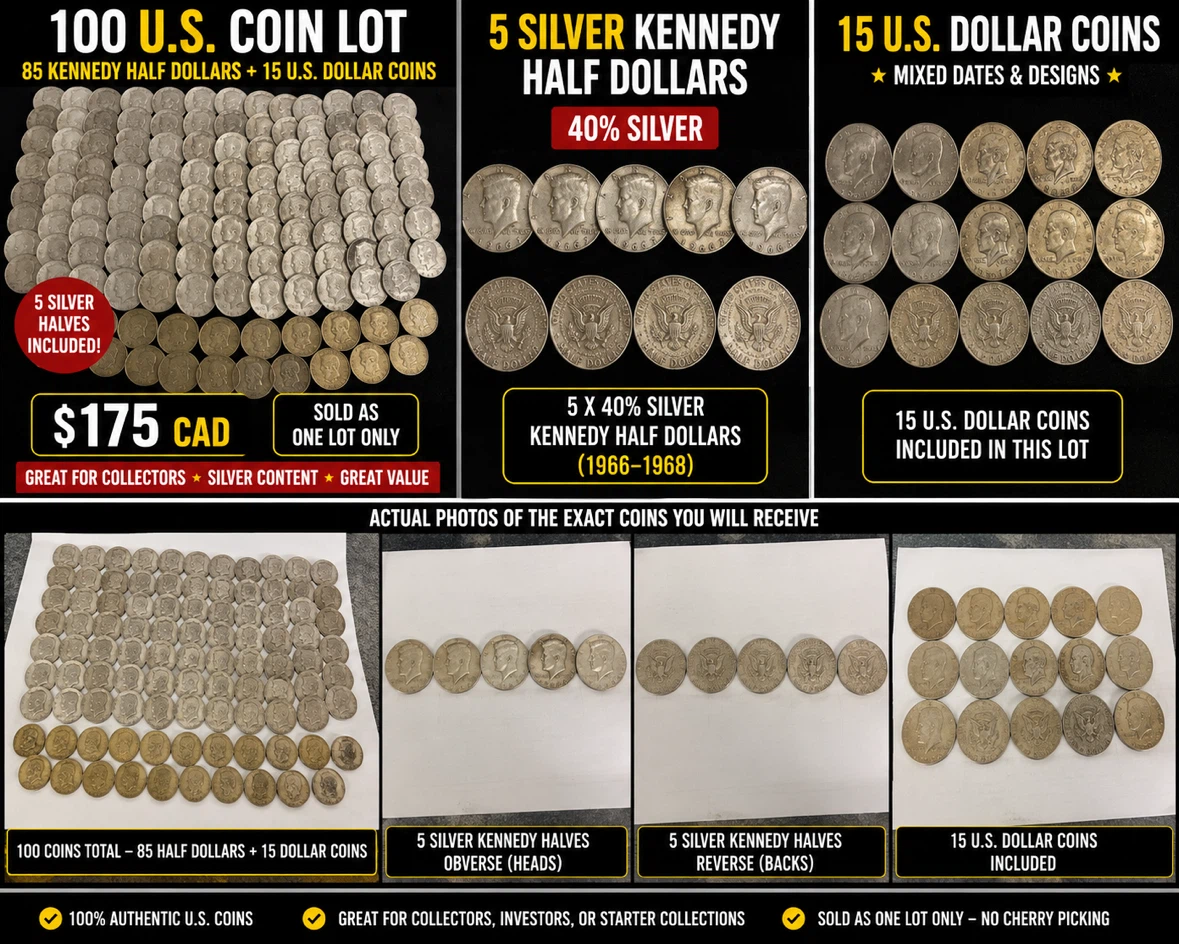 100 U.S. Coin Lot 85 Kennedy Halves 15 Eisenhowers– 5 Silver - photo 5