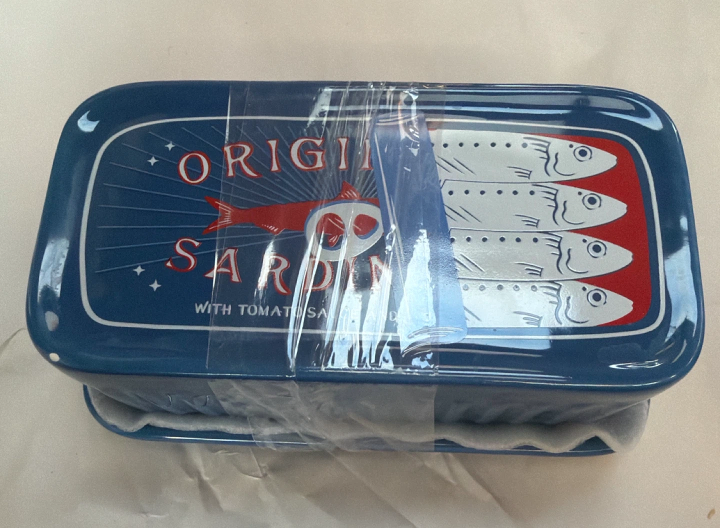 Blue Ceramic Sardine Dish with Lid