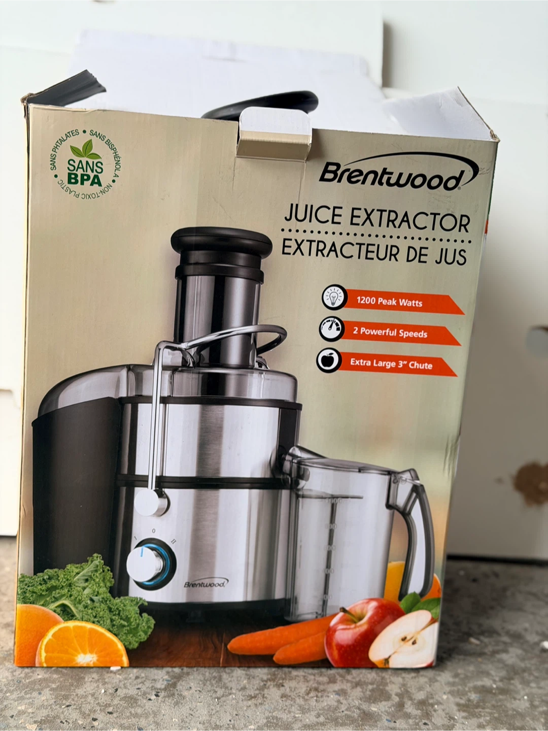 BRENTWOOD 2-SPEED 1200-WATT POWER JUICE EXTRACTOR