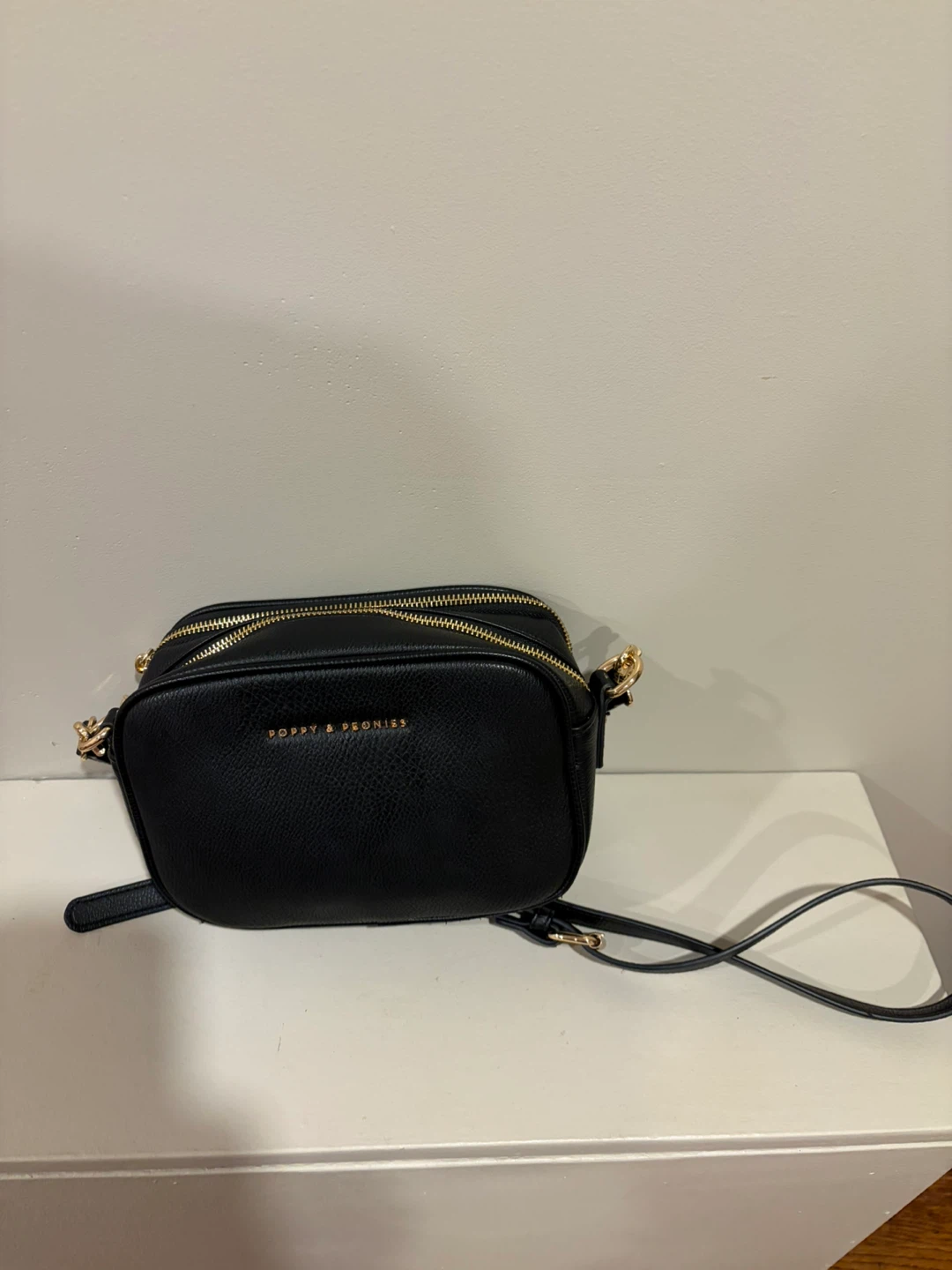Poppy & Peonies Black Crossbody Bag
