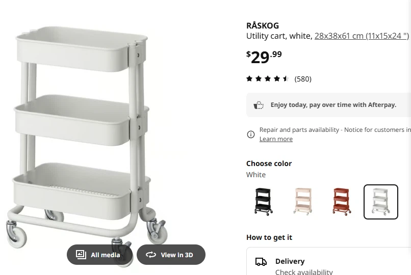 IKEA RÅSKOG White Utility Cart 28x38x61 cm