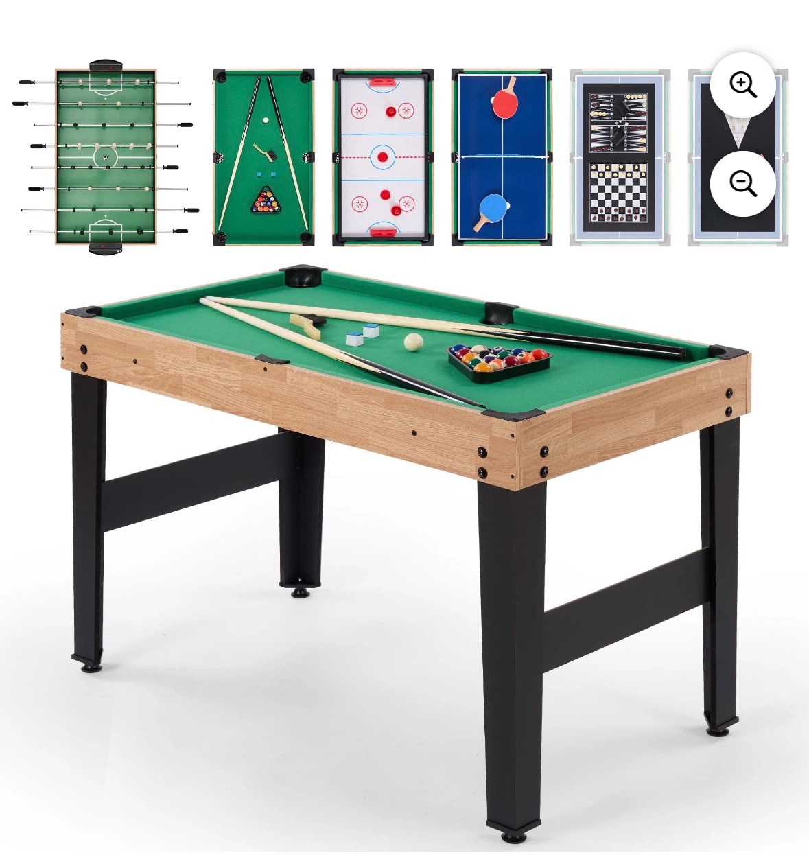 Game Table with Billiards, Foosball, Hockey, Ping Pong & Chess