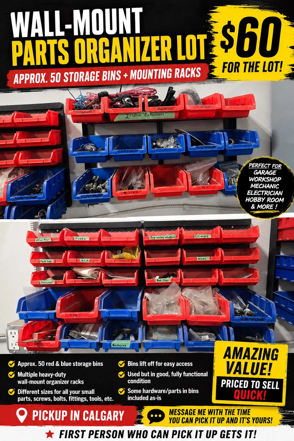 Wall-Mount Parts Organizer Lot