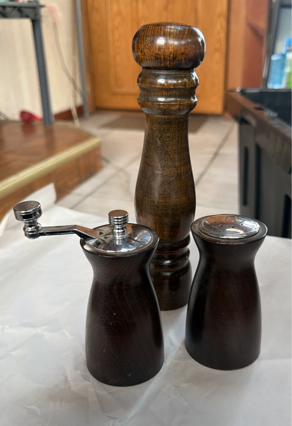 Wooden Pepper Mill and Salt Shakers Set