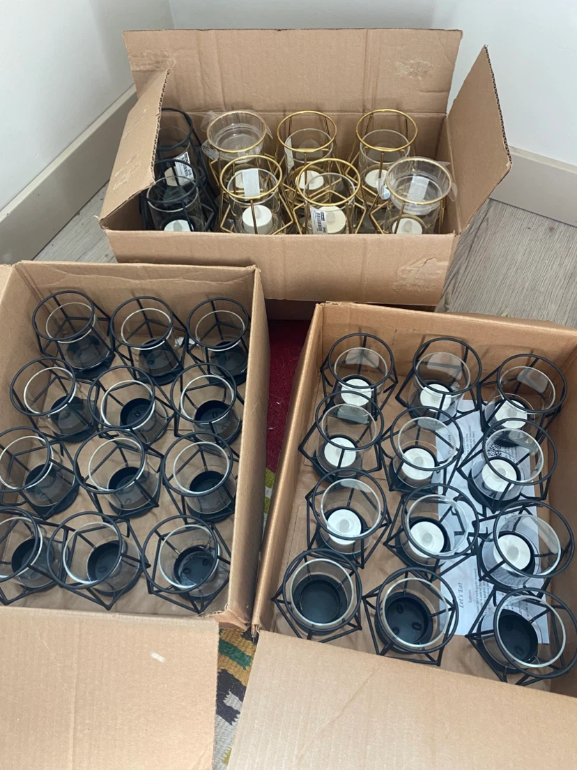 Geometric Candle Holders with Glass Inserts