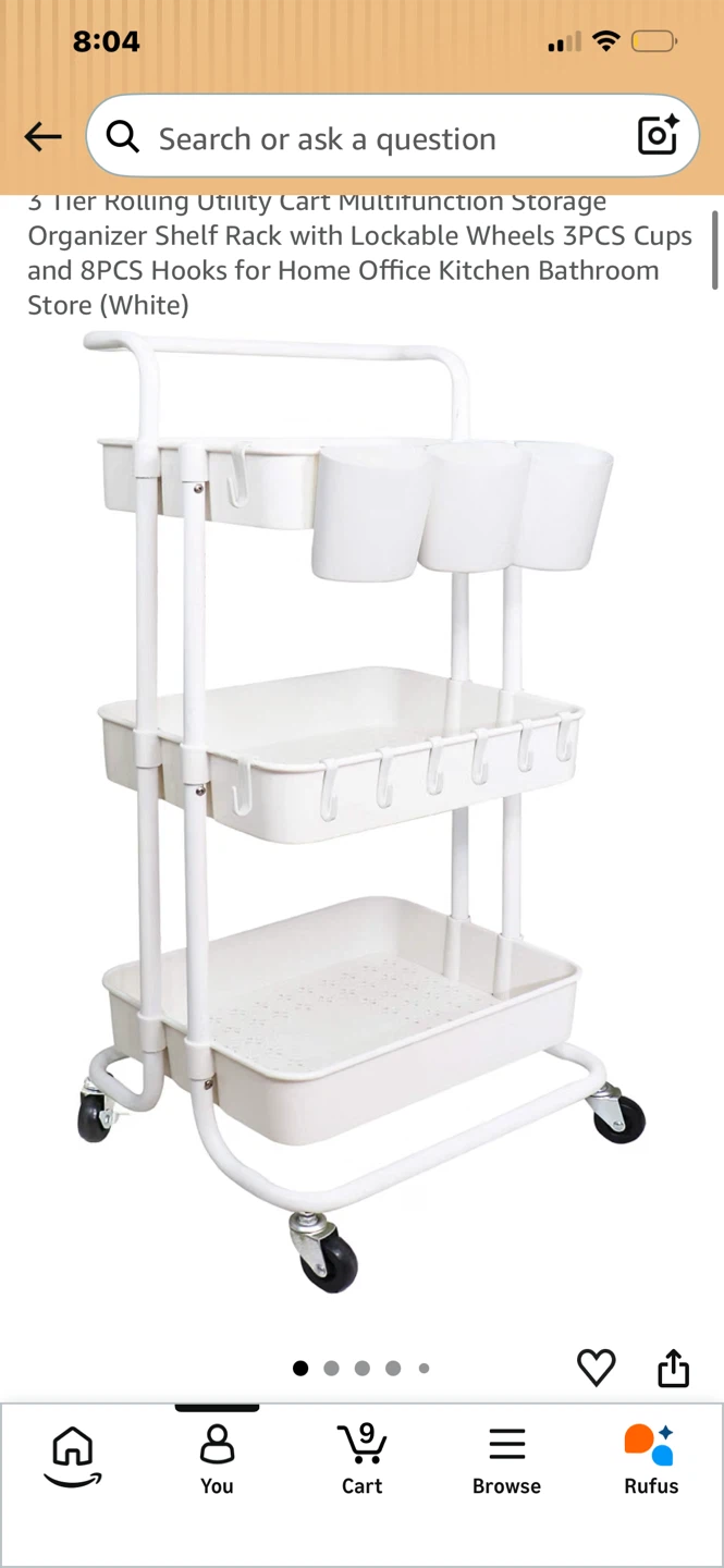 3 Tier Rolling Utility Cart Multifunction Storage