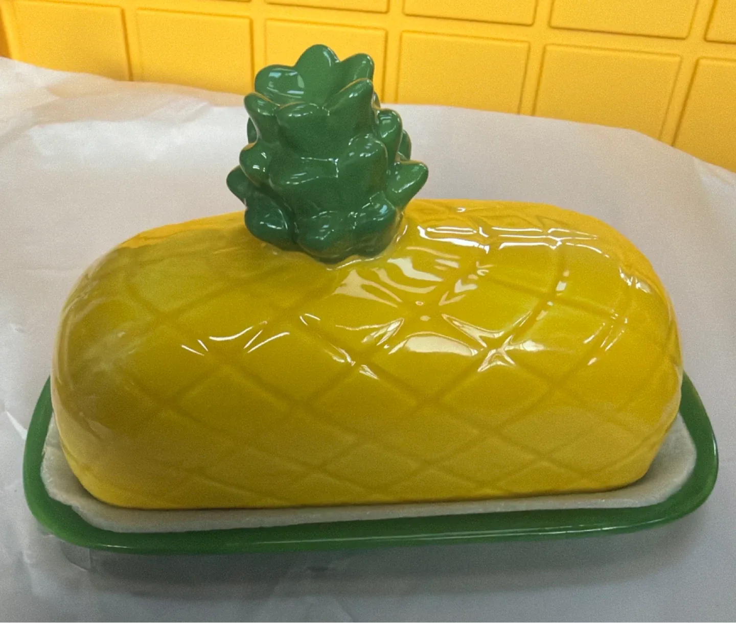 Ceramic Pineapple Butter Dish with Lid