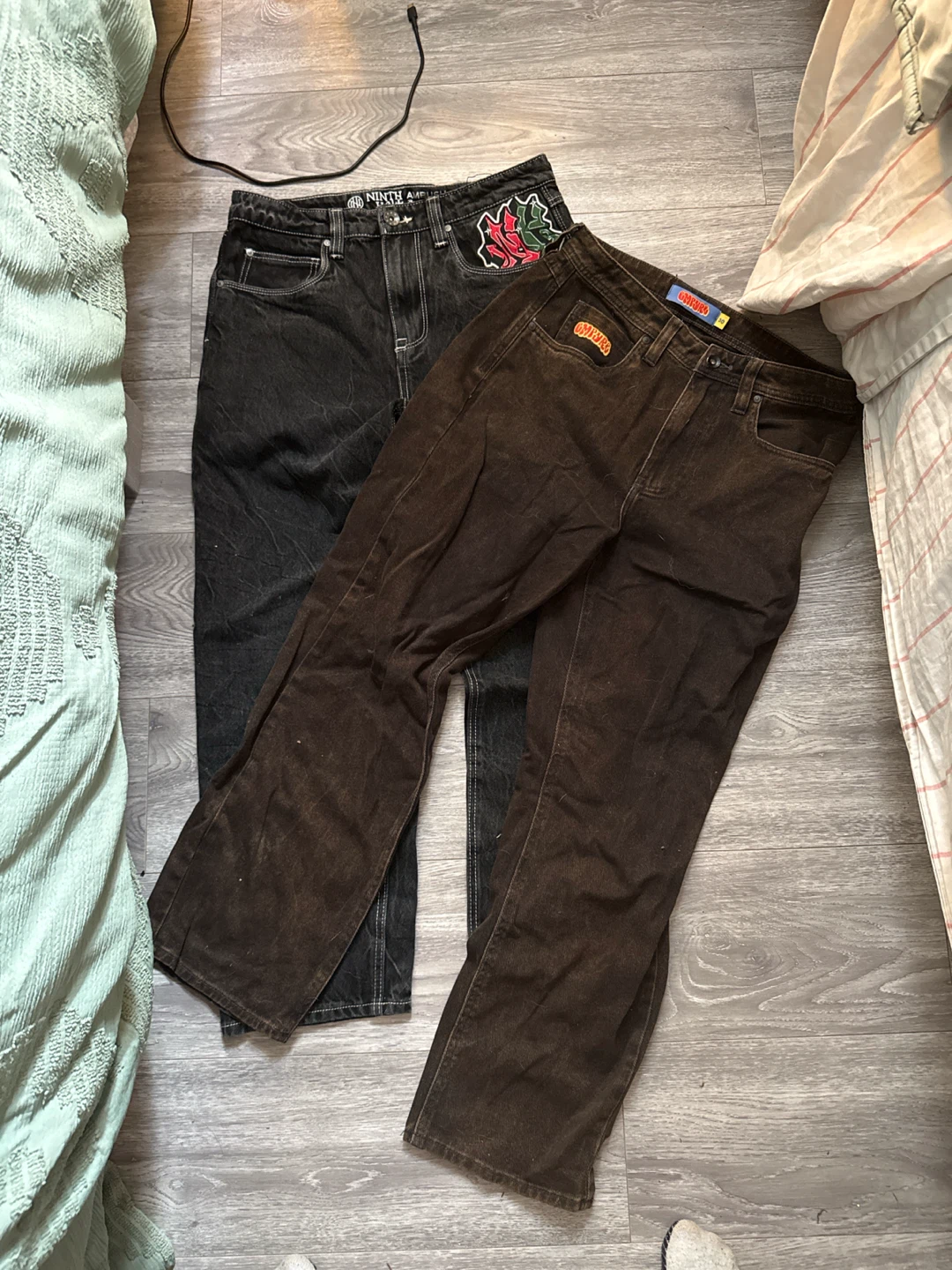 Both Black Embroidered Jeans size M waist 30