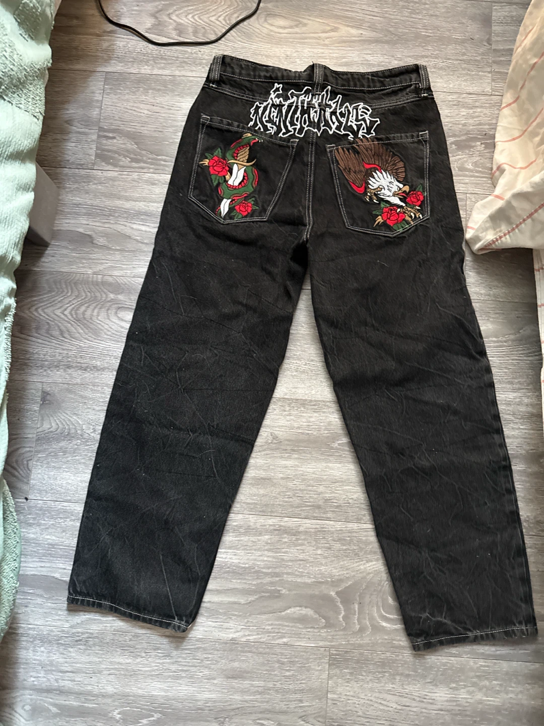 Both Black Embroidered Jeans size M waist 30 - photo 2