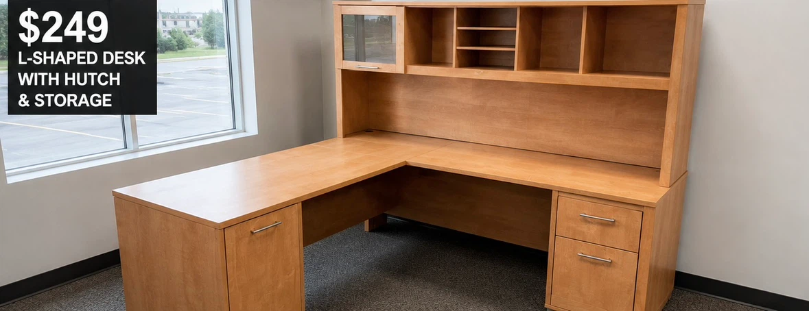 Large L-Shaped Office Desk With Full Hutch & Storage – $120