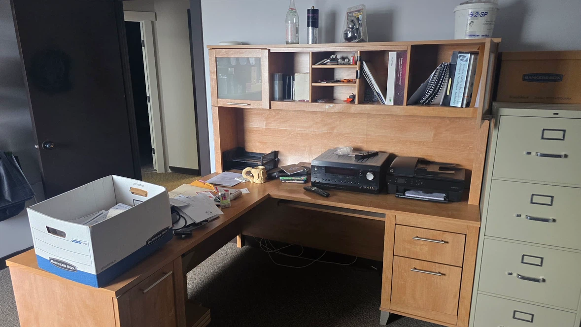 Large L-Shaped Office Desk With Full Hutch & Storage – $120 - photo 2