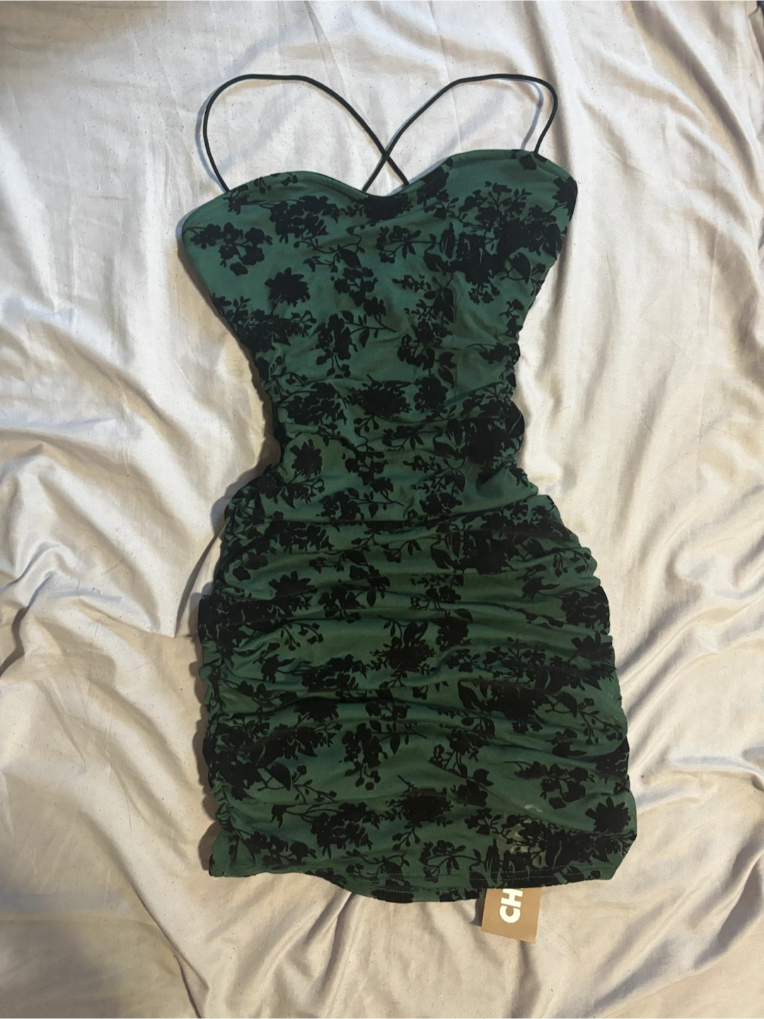 Mia Green Floral Ruched Dress