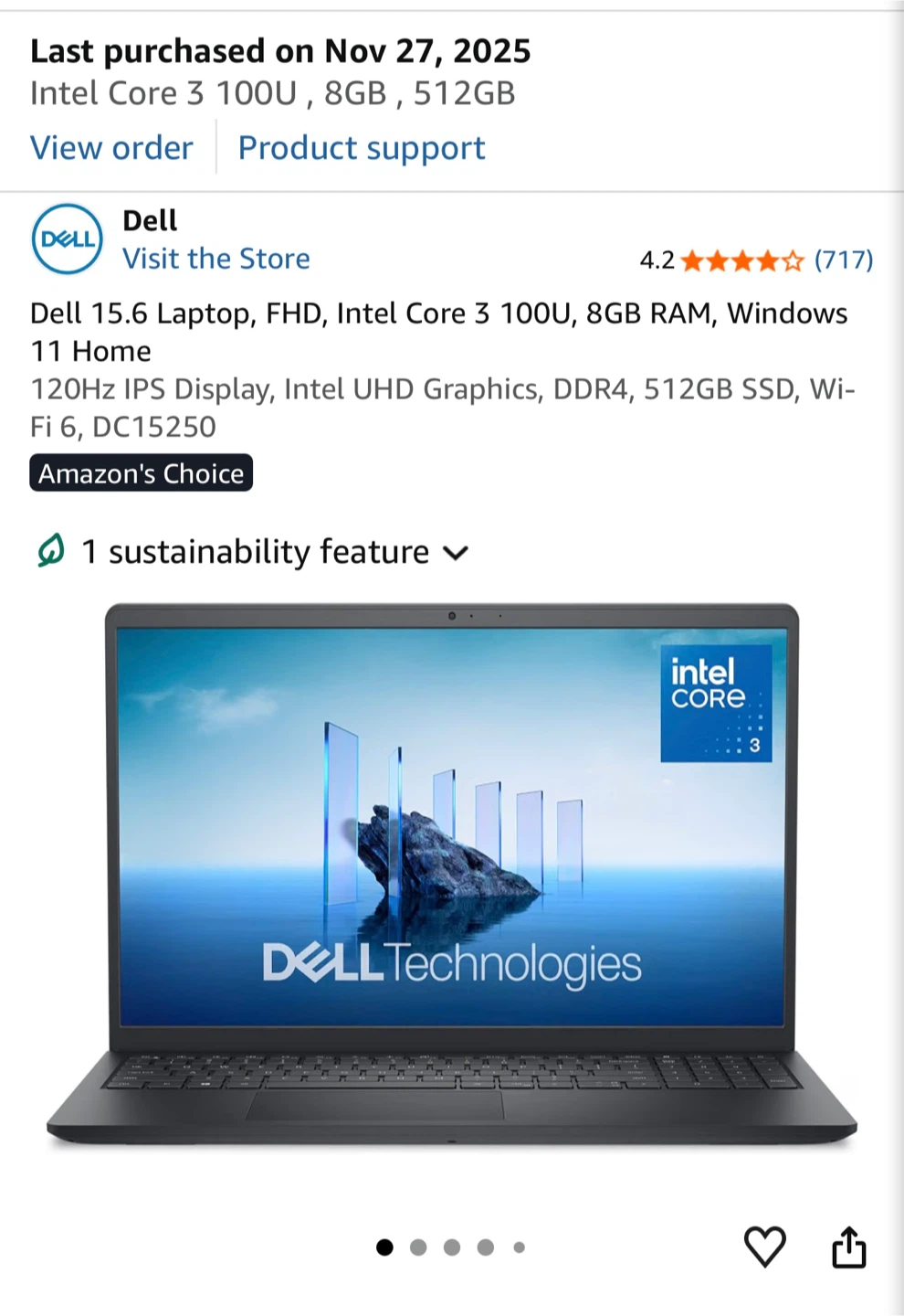 Dell 15.6-inch Laptop DC15250 Intel Core 3