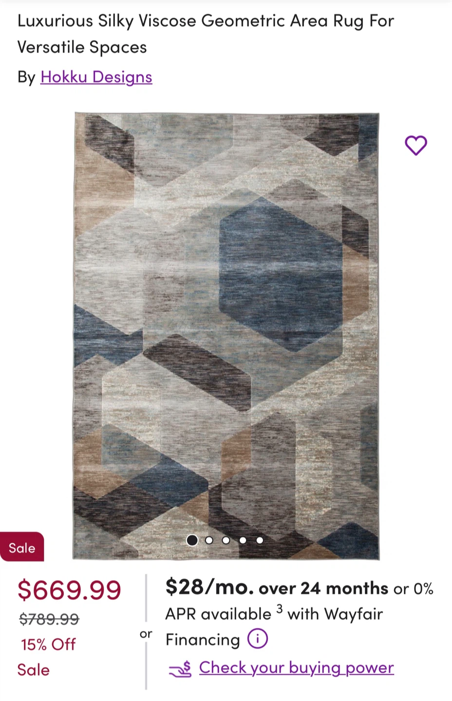 Hokku Designs Luxurious Silky Viscose Geometric Area Rug