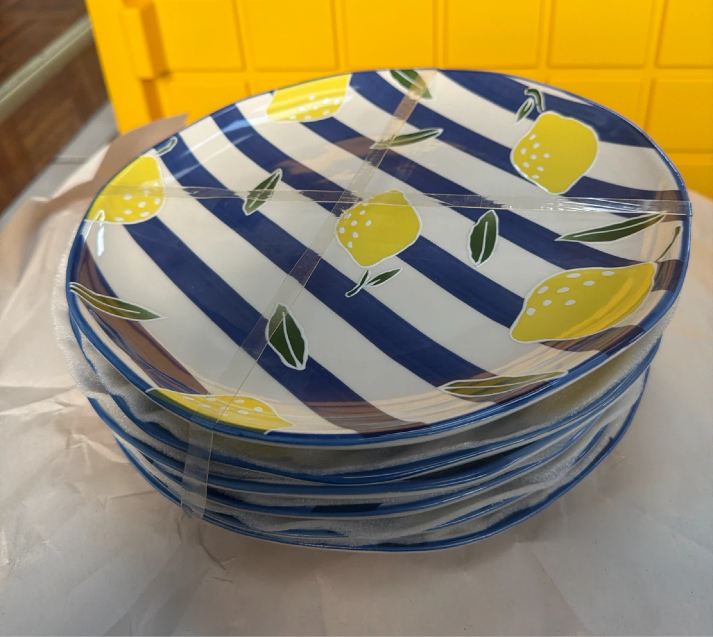 Set of 6 Blue Stripe Lemon Dinner Plates