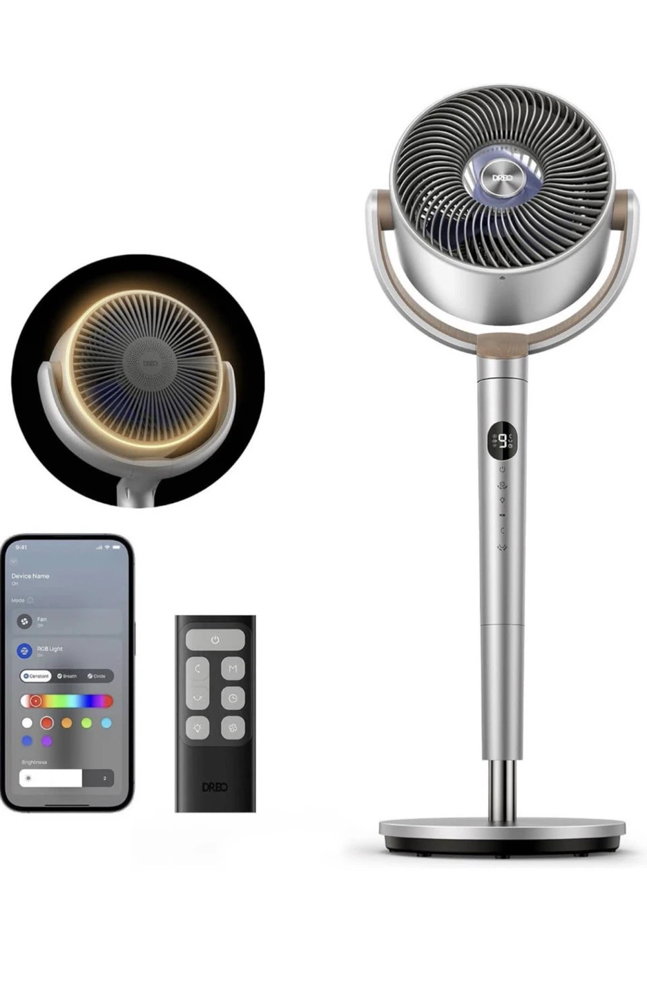 Dreo Quiet Oscillating Fan with RGB light